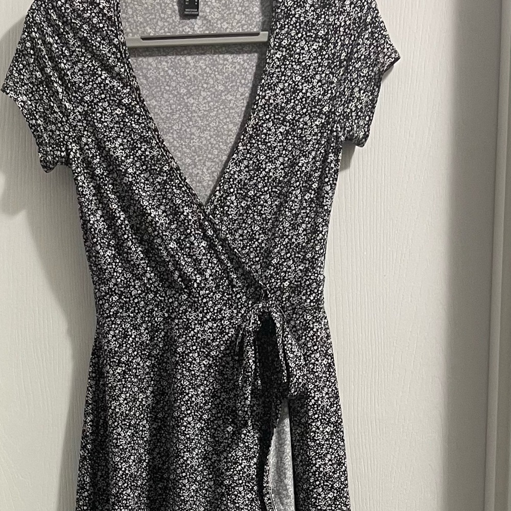 Floral Wrap Dress - Black and White
